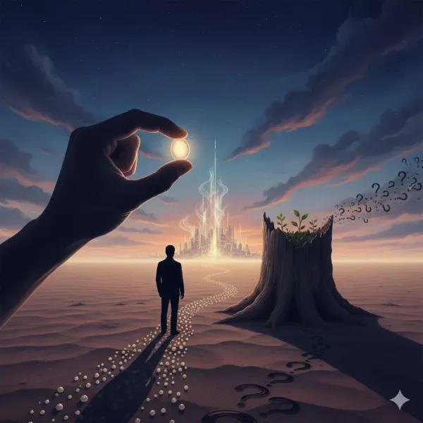 Abstract meditation scene representing the contemplation of desires