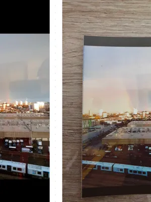 Sunset with double rainbow - phone photo (left) - polaroid (right)